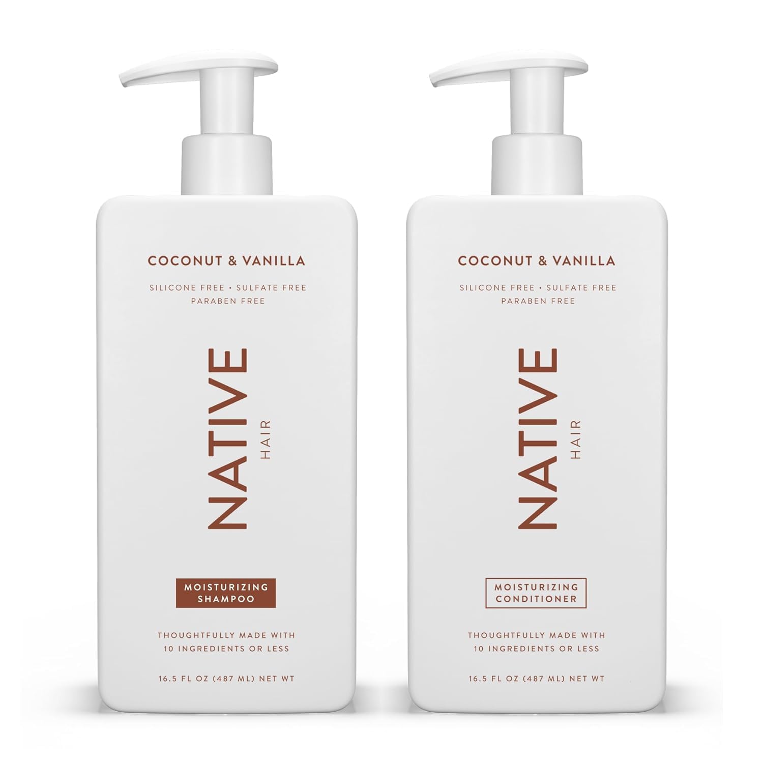Coconut & Vanilla Shampoo and Conditioner Contain Naturally Derived Ingredients - All Hair Types, Color & Treated, Fine to Dry Damaged, Sulfate & Dye Free - 2-Pack