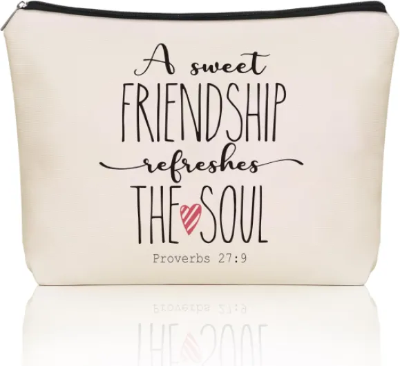 Christian Friendship Gifts Makeup Bag: Cute Cosmetic & Toiletry Pouch For Girls & Womens, Sisters, Girlfriends, Mom, Female Friends.Ideal Secret Friend Gifts for Travel, Birthday, Christmas.
