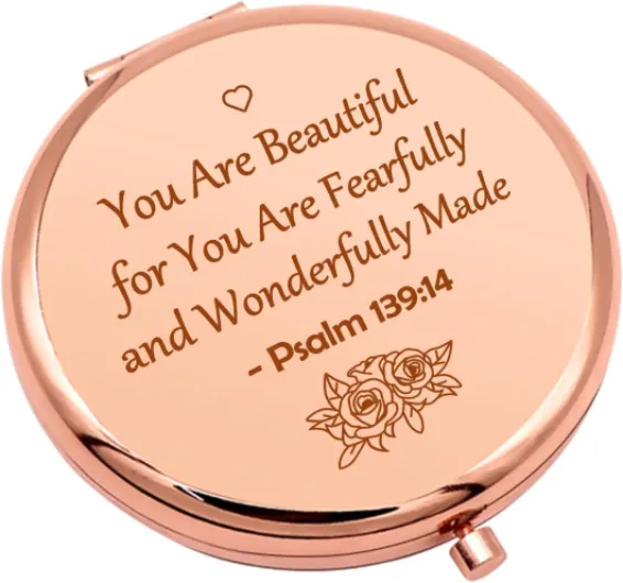 Inspirational Christian Gifts Verse Religious Gifts for Girls Sister Friends Encouragement Baptism Gift Compact Makeup Mirror for Her Motivational Gift Folding Makeup Mirror