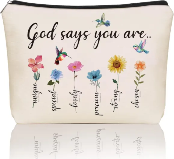 God Says You Are Scripture Makeup Bag Christian Christmas Gift: Inspirational Bible Verse Cosmetic Bag, Affirmations Gifts, Encouragement Gifts, Flower Bird Themd Birthday Gifts for Women Girls