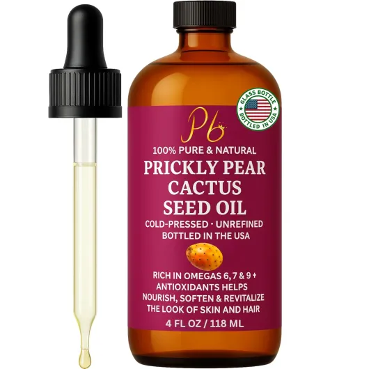 Prickly Pear Seed Oil - 100% Pure, Cold-Pressed & Unrefined, Prickly Pear Oil for Face, Skin & Hair, Helps Improve the Look of Fine Lines & Wrinkles - 4 fl oz Glass Bottle