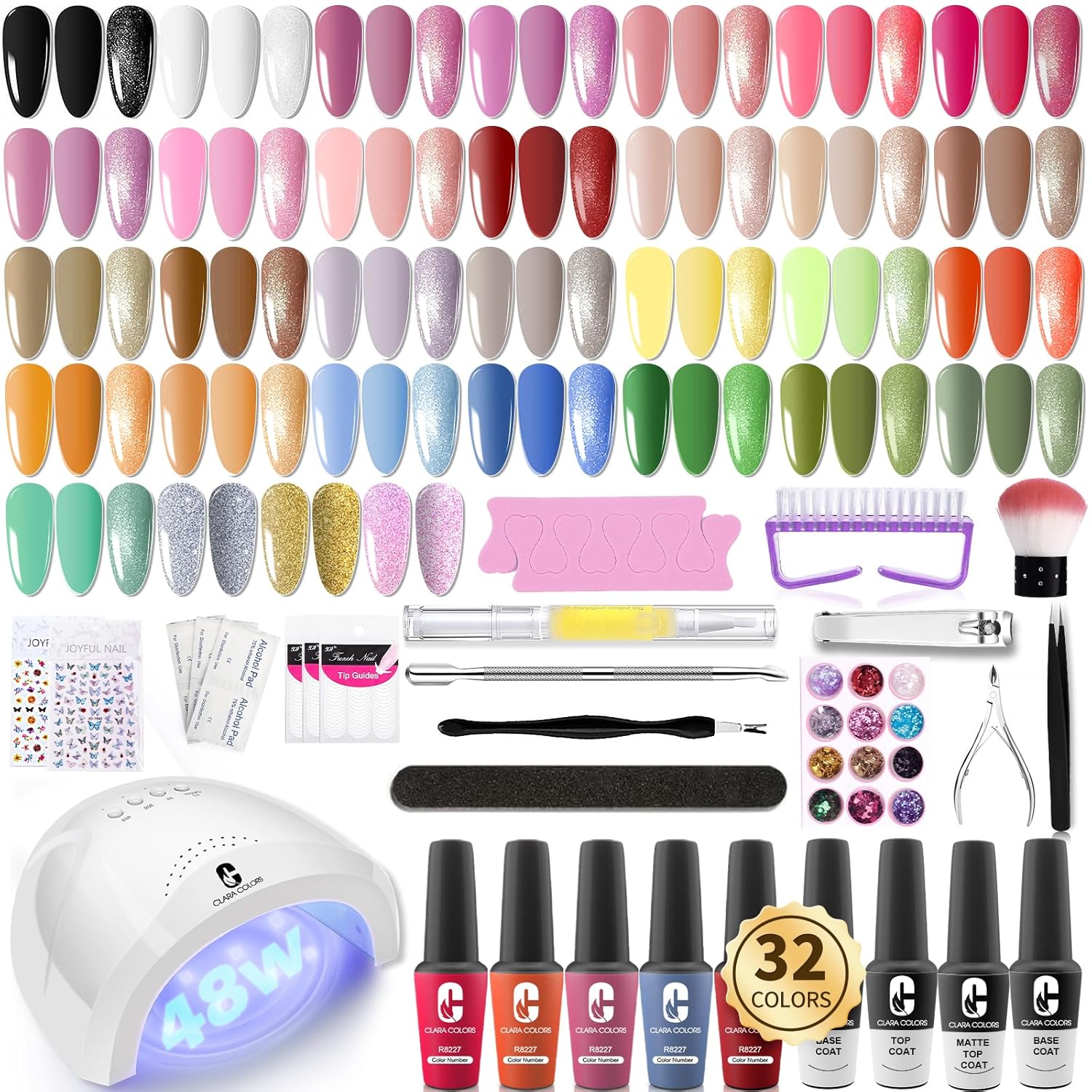 32 Colors 14ml Gel Nail Polish Kit, All In One Gel Polish Set with Base Matte Glossy Top Coat Tools Nails Art Decorations Salon Gel Polish Starter Kit Full Cover Natural NT08