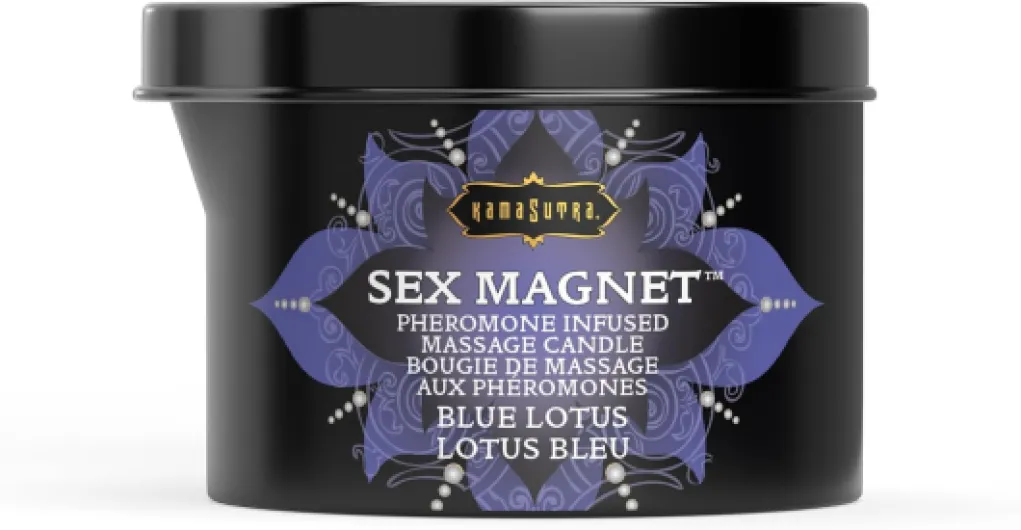 Pheromone Infused Massage Oil Candle for Pure Relaxation- 6oz- Moisturizing Coconut Oil, Essential Oil Blend Body Massage Candle for Home Spa- Amazing Gift for Women & Men (Blue Lotus) Unisex