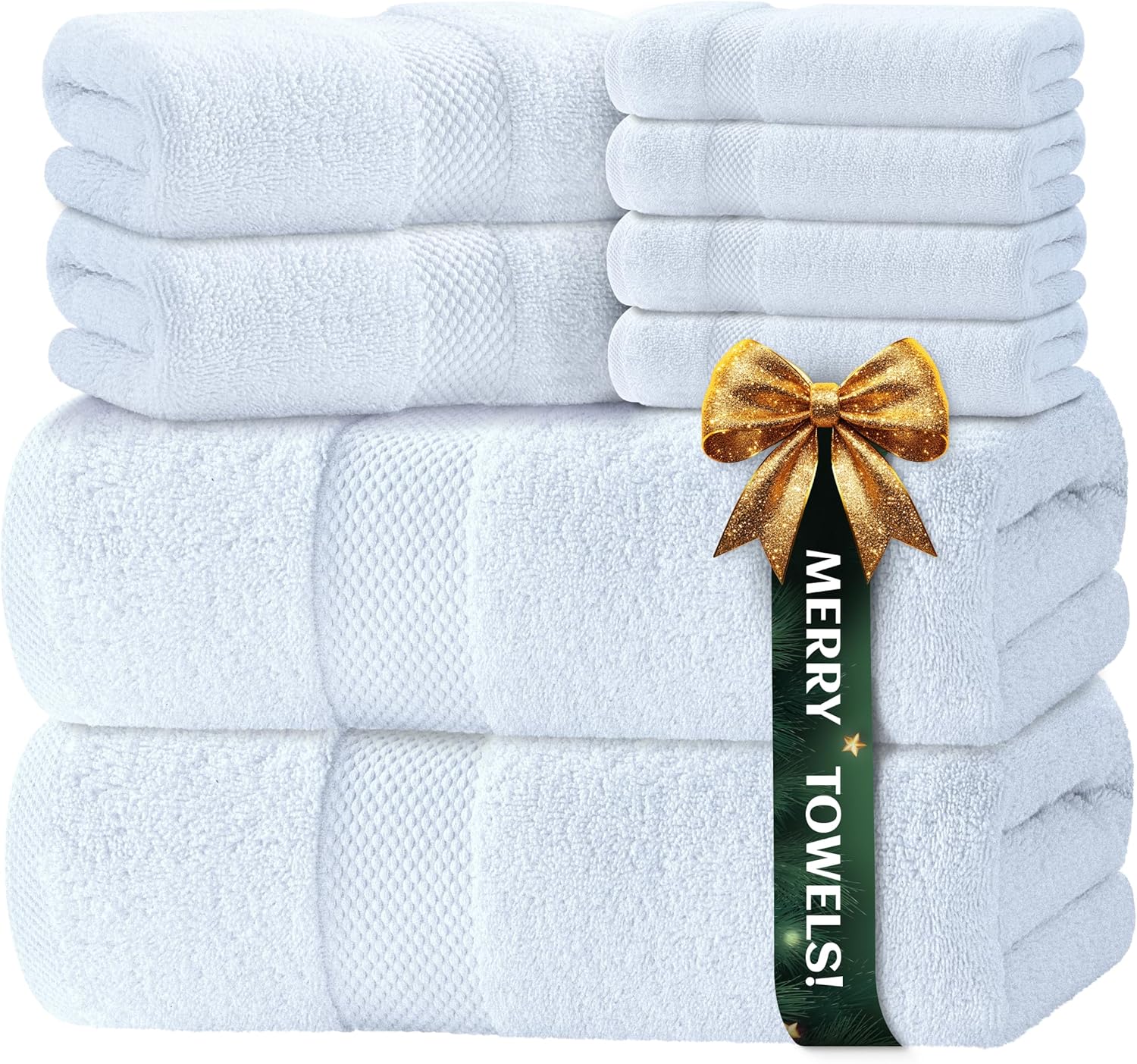 Luxury White Bath Towel Set of 8 Pieces - 100% Turkish Cotton 700 GSM Highly Absorbent Towels for Bathroom, 2 Bath Towels, 2 Hand Towels, 4 Washcloths 01: White