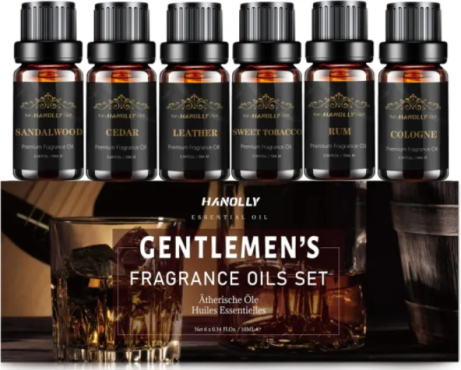 Essential Oils Set, Men Scents Fragrance Oil Aromatherapy Essential Oils Kit for Diffuser (6x10ML) - Sandalwood, Cedar, Leather, Sweet Tobacco, Rum, Cologne Aromatherapy Oils Gift for Men A-Men Set 0.34 Fl Oz (Pack of 6)