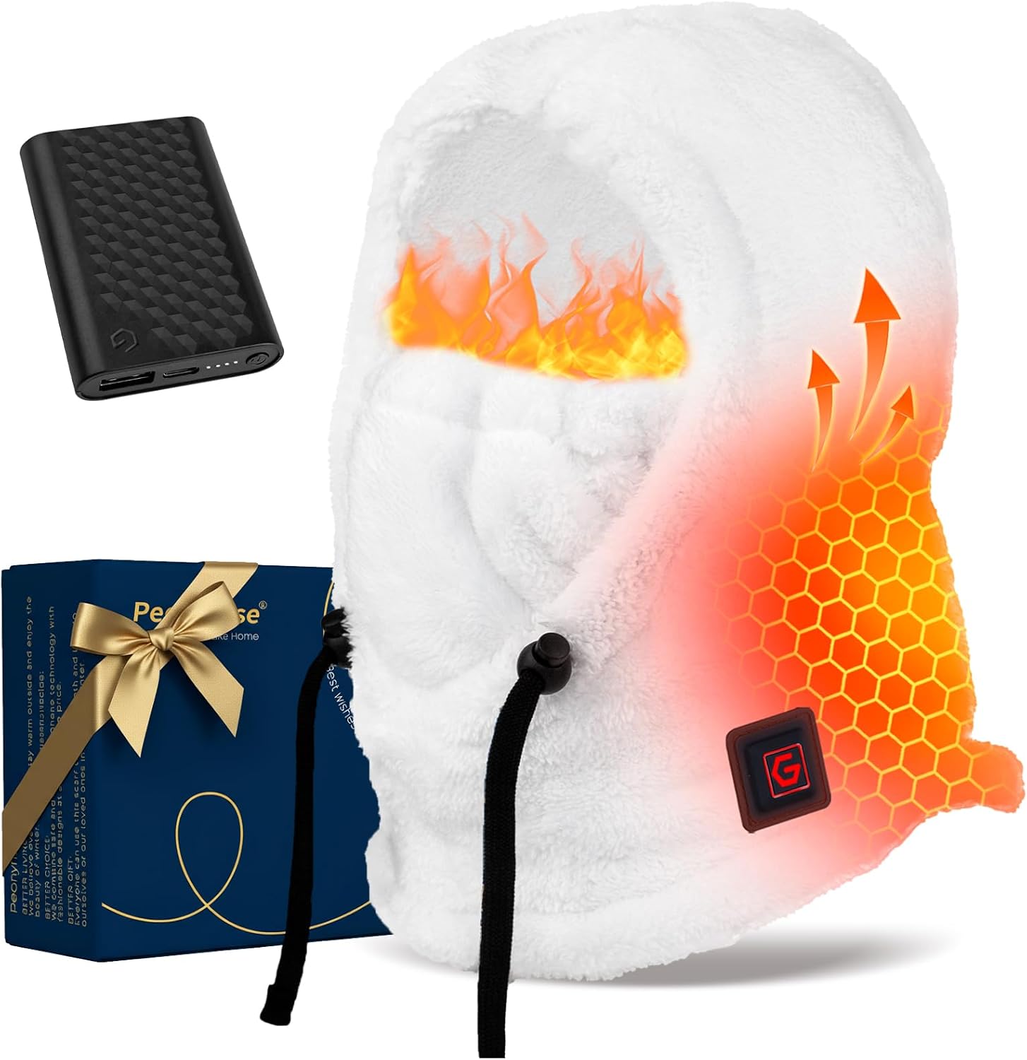 Heated Balaclava Cold Winter Gifts for Women Rechargeable 6000 mAh Battery Packs Warm Gift White