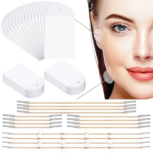 136 Pieces Face Lift Tapes with Lifting Rope Sets 120 Pieces Face Tapes Invisible Patch Instant Facelift Band Adhesive Neck and Eye Patch for Women Ladies Beauty