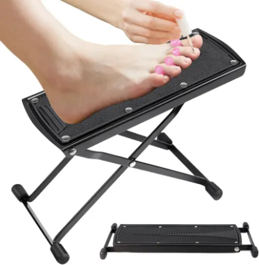 Pedicure Foot Rest, 6 Heights Adjustable Foot Stool, Metal Foldable Non-Slip Stand for Home and Salon Use Pedicure Station, Ideal Pedi Stool for Nail Tech or Guitar Foot Stool Black