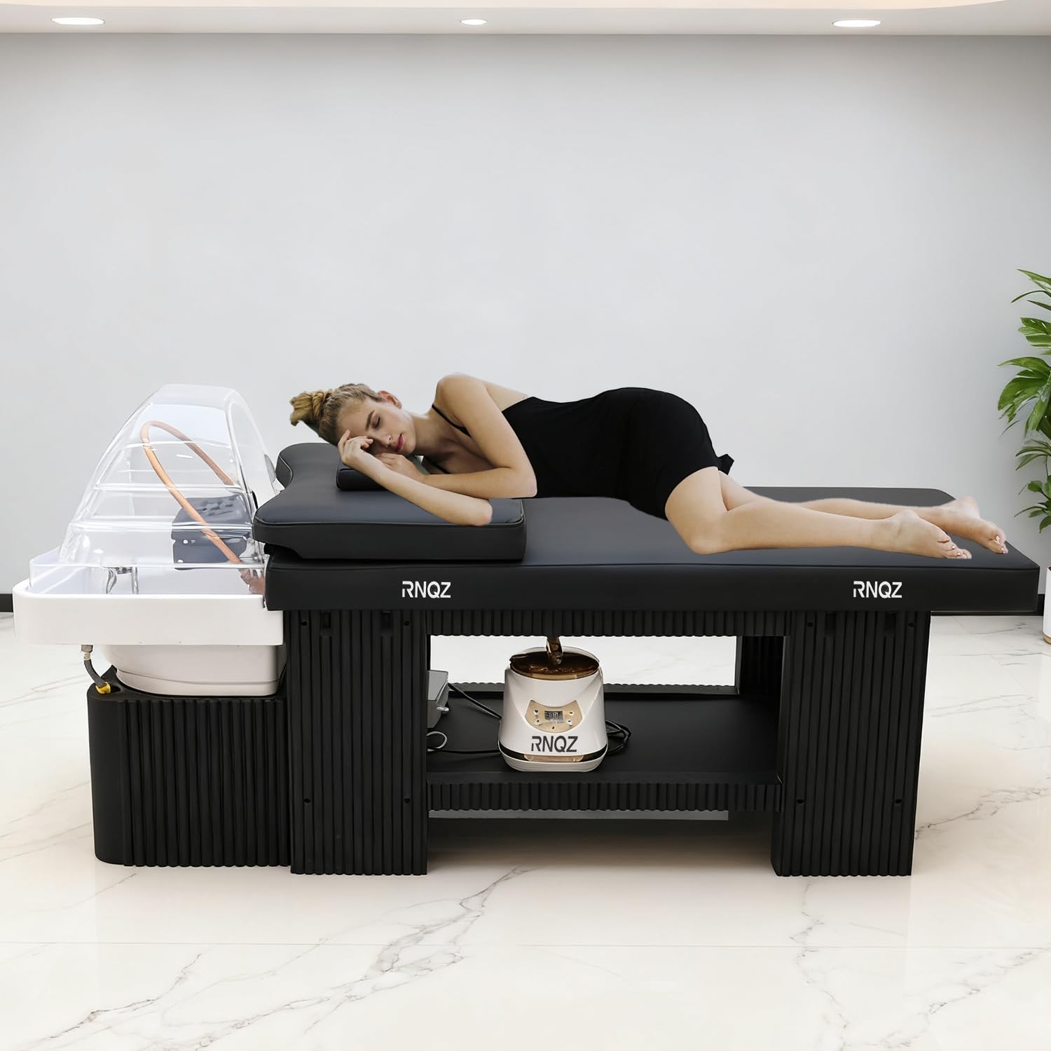 Head Spa Bed, Head Spa Equipment, Japanese Shampoo Bed, with Steamer & Water Circulation System, Scalp Care Massage Table for Barbershop, Salon Station, Massage Parlor,Plastic Spa Bed
