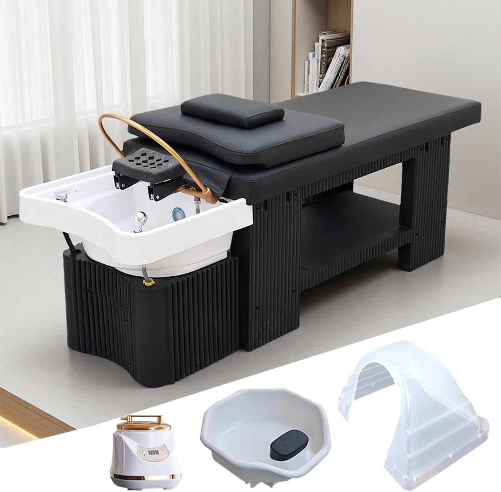 Headspa Equipment, Waterfall Head Spa System, Japanese Shampoo Bed with Foot Bath Basin, Fumigation, Professional Massage Table for Spa Beauty Salon Barber