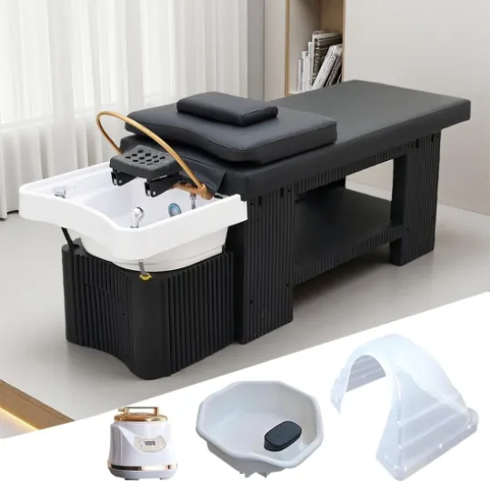 Headspa Equipment, Waterfall Head Spa System, Japanese Shampoo Bed with Foot Bath Basin, Fumigation, Professional Massage Table for Spa Beauty Salon Barber