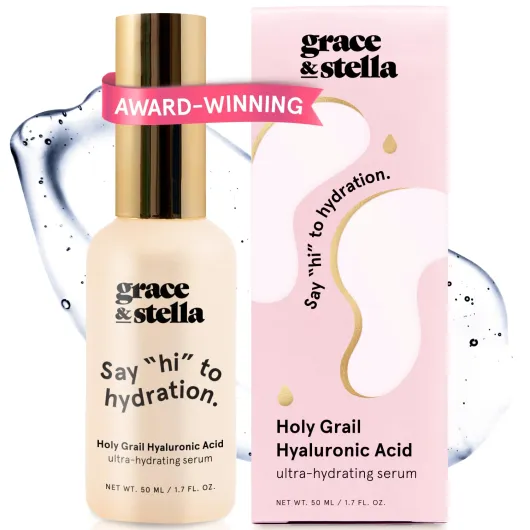 Grace & stella Award Winning Hyaluronic Acid Serum (50ml/1.7 fl oz) Hydrating Hyaluronic Acid Serum for Face - Acido Hialuronico for Women - Remove Fine Lines, Wrinkles, Anti Aging - Vegan Skincare Hyaluronic Acid Serum - 50ml Pump (Travel Size)