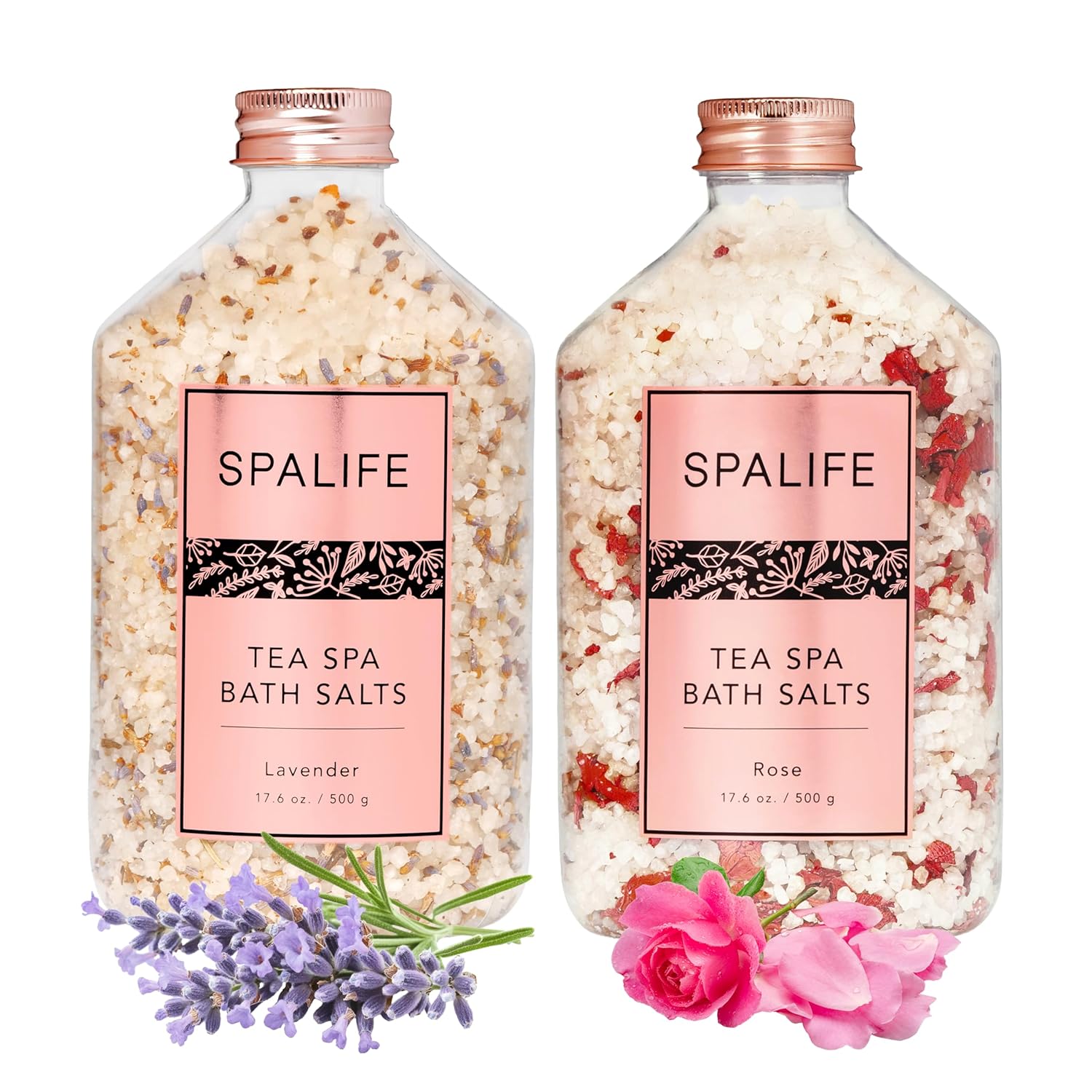 Tea Spa Petal-Infused Effervescent Mineral Bath Salts - Lavender & Rose, 2-Pack 17.6 oz - ea for Relaxing Aromatherapy and Soothing Soaks