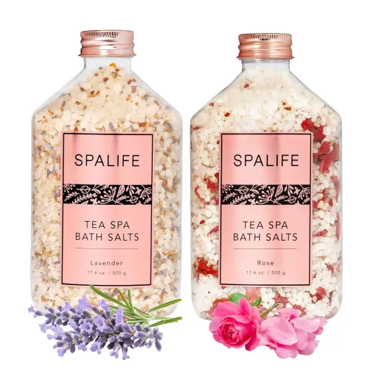 Tea Spa Petal-Infused Effervescent Mineral Bath Salts - Lavender & Rose, 2-Pack 17.6 oz - ea for Relaxing Aromatherapy and Soothing Soaks