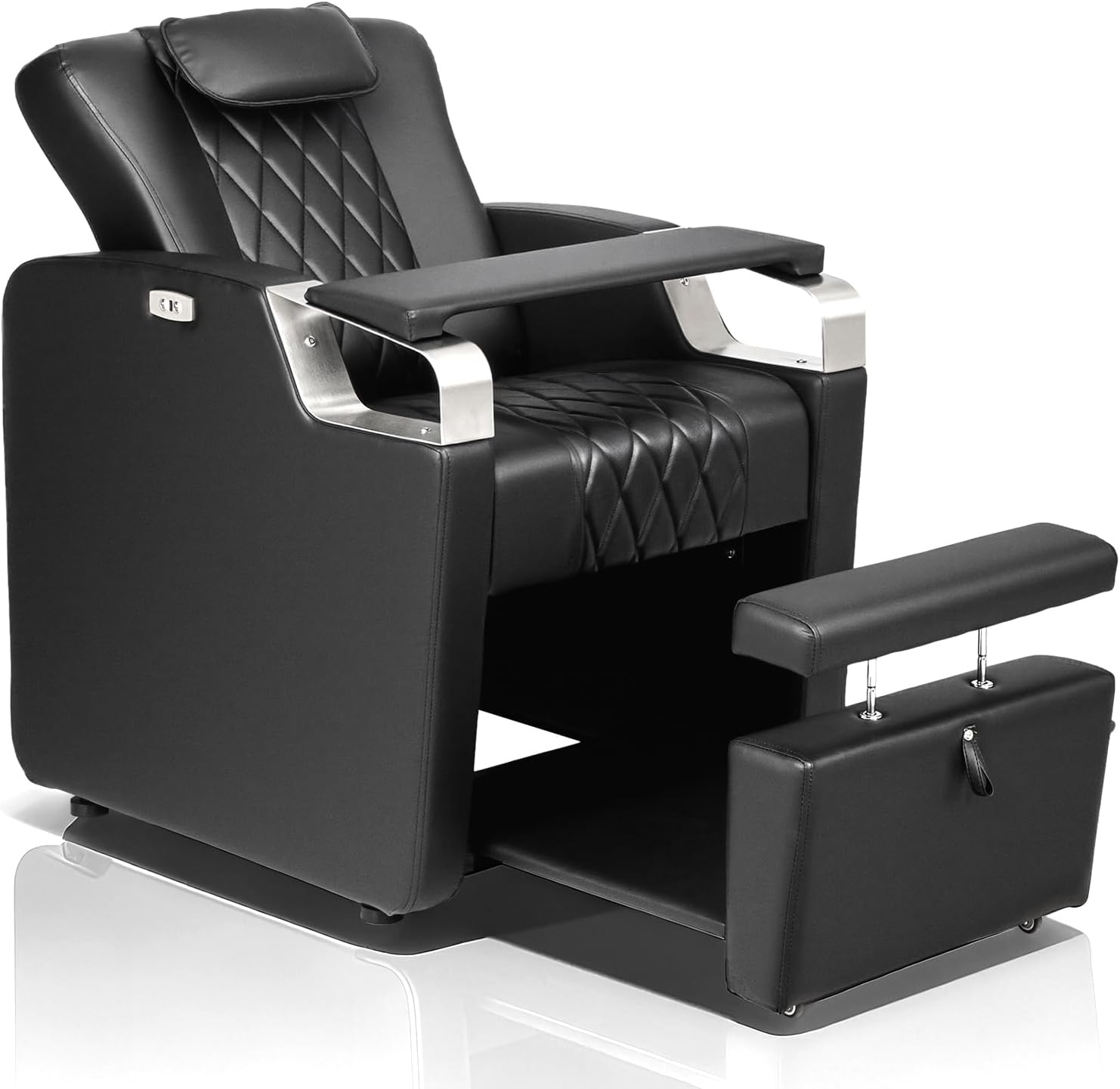 Electric Pedicure Chair w/Adjustable Backrest, Movable Hand Pillow & Hidden Storage Platform, No-Plumbing Full-Floor Support Pedi Station for Professional Nail Tech Supplies Spa Salon (Black)