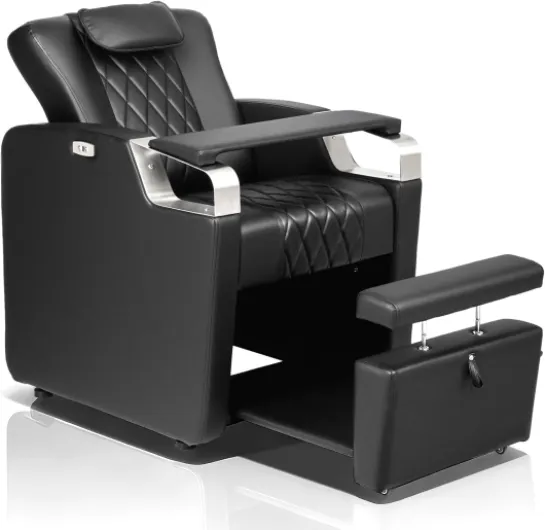 Electric Pedicure Chair w/Adjustable Backrest, Movable Hand Pillow & Hidden Storage Platform, No-Plumbing Full-Floor Support Pedi Station for Professional Nail Tech Supplies Spa Salon (Black)