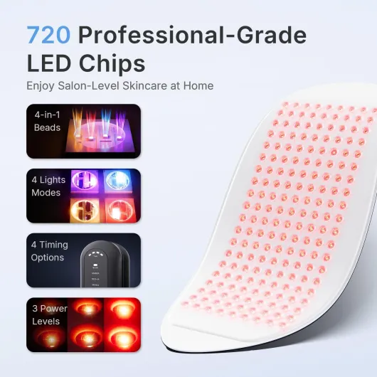 Photon Thérapie par Lumière Rouge – Enregistré FDA, Masque LED avec Technologie QuadChip™, 720 LED, Appareil PDT Infrarouge Proche pour Soin Professionnel du Visage et du Corps Bleu
