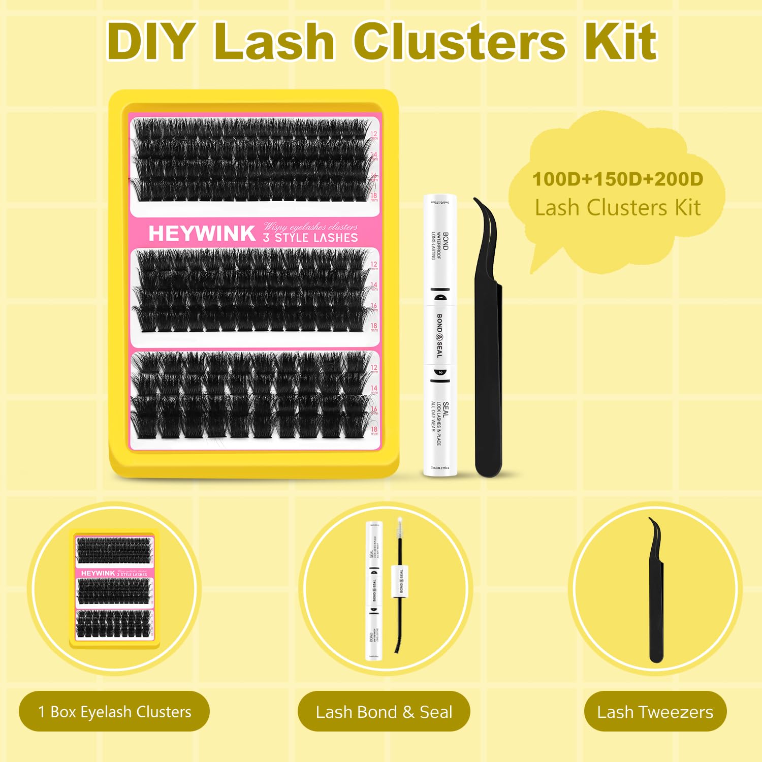 Lash Clusters Kit 60D 80D 100D Thick Cluster Eyelash Extensions 12-18mm Lash Clusters Individual Lash Extensions DIY Clusters Lashes Extension at Home (60D+80D+100D 12-18MM Kit) 60D+80D+100D Kit