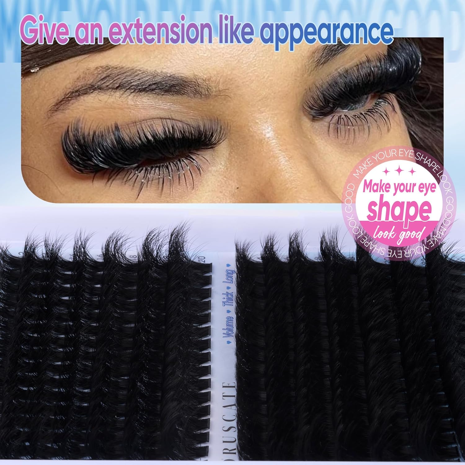 Lash Clusters 160D+260D Eyelash Clusters 12-24mm Long Lash Extension Thick Cluster Eyelash Extensions Volume Strip Mink Lashes Cluster Dramatic Full Salon Look Mega Eyelashes 160D+260D Lash Clusters