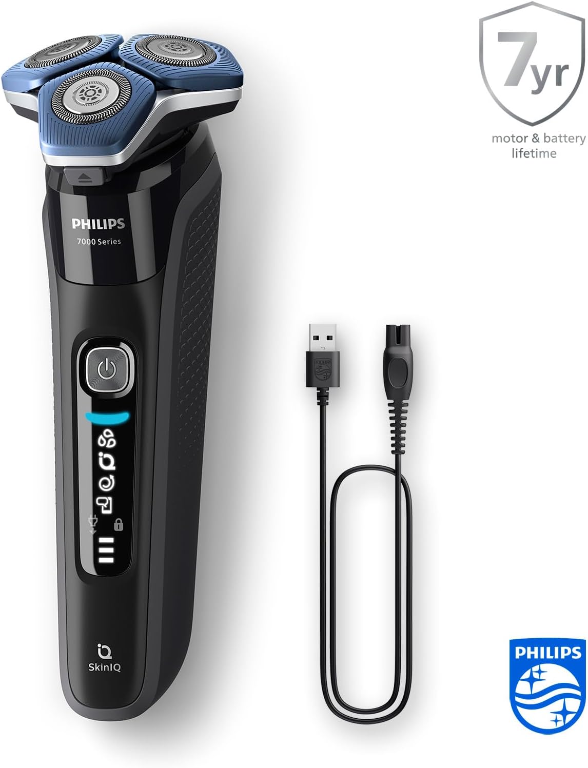 Philips Shaver Series 7000 - Wet & Dry Mens Electric Shaver with SkinIQ Technology, Razor with Pop-up Trimmer, Charging Stand, Travel Case, Quick Clean Pod and Quick Clean Cartridge (Model S7886/55) inkl - Reinigungsstation & Reiseetui