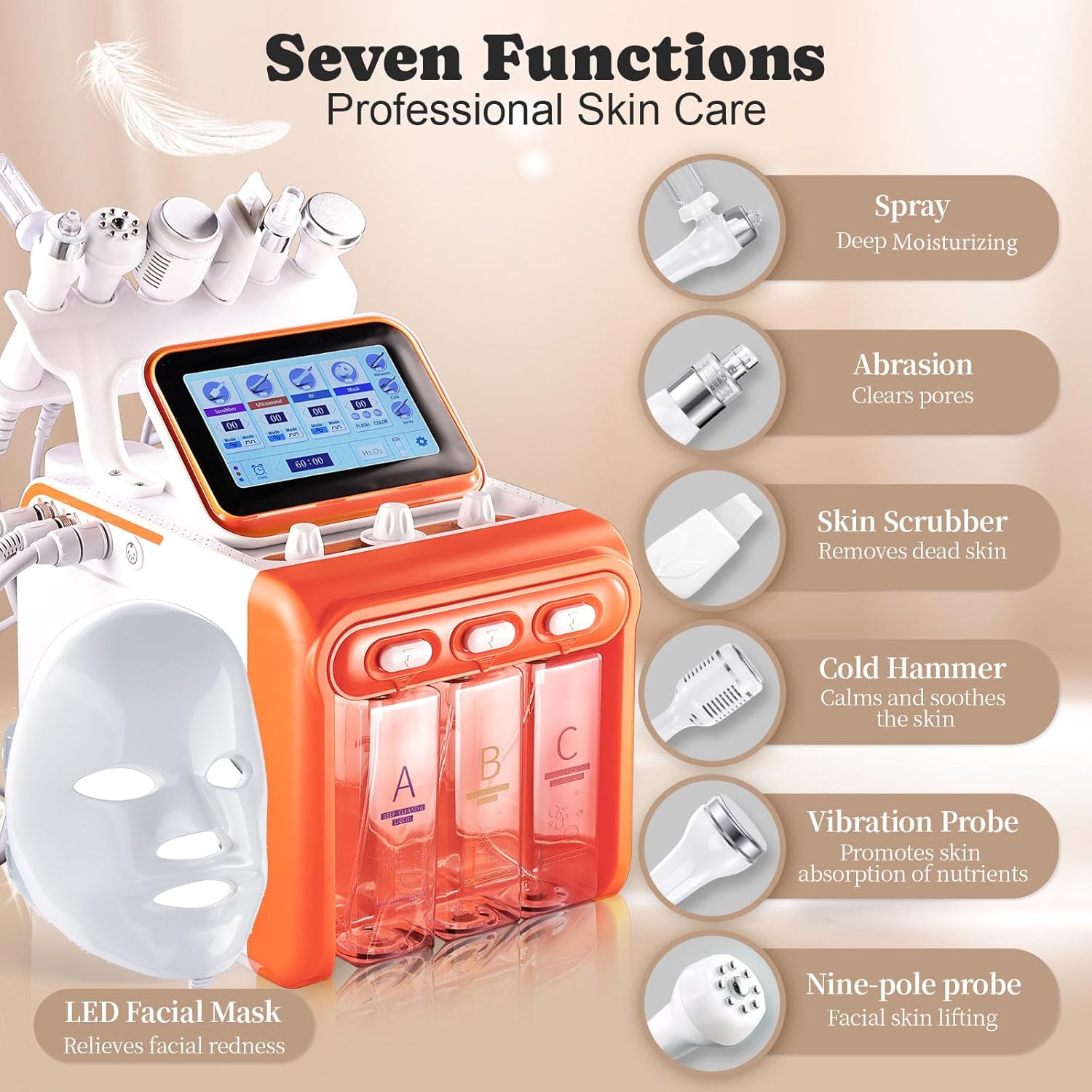 7 in 1 Hydrogen Oxygen Facial Machine with Led Mask Professional Face Skin Care Devices Hydrodermabrasion Machine for Salon Home