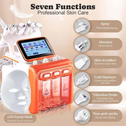 7 in 1 Hydrogen Oxygen Facial Machine with Led Mask Professional Face Skin Care Devices Hydrodermabrasion Machine for Salon Home