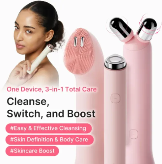Mini Booster Pro Plus Full Facial Device Set - 3-in-1 Korean Facial Device for Makeup Removal & Pore Cleansing, Skin Definition & Body Care, Skincare Boost with 3 Modes - Pink Full Facial Device Set Pink