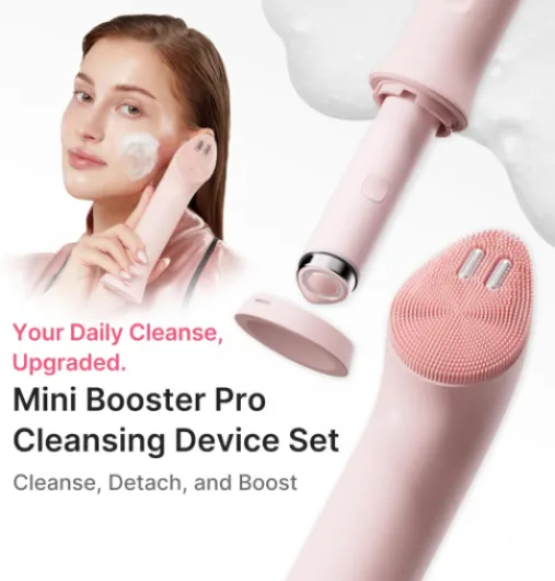 Mini Booster Pro Plus Cleansing Device Set - 2-in-1 Facial Cleansing, Skincare Device - Pore, Makeup, Excess Sebum Care - Portable Skincare Booster with 3 Modes - Korean Facial Device, Pink Cleansing Device Set Pink