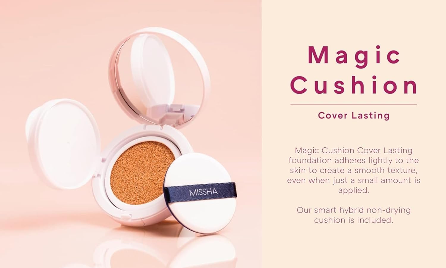 Missha Magic Cushion Cover Lasting Foundation SPF50+/PA+++, #21 Light Beige 15 g, 8809581449282 15 g (Pack of 1) light beige